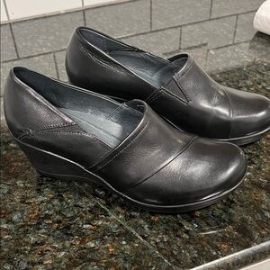 Dansko Black Leather Wedge Shoes